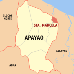 Mapa ng Apayao na nagpapakita sa lokasyon ng Santa Marcela.
