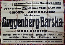 Plakat Musikverein Wien, 15. Januar 1942