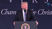 President Donald Trump speaks at Liberty University Commencement Ceremony President Trump speaking at Liberty University commencement.jpg