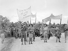 Australian military personnel during the protest march at Morotai on 10 December 1945 Protesting Australian soldiers 1945 (124202).jpg