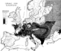 Mappa dell' indice cefalico in Europa (William Z. Ripley, 1899)