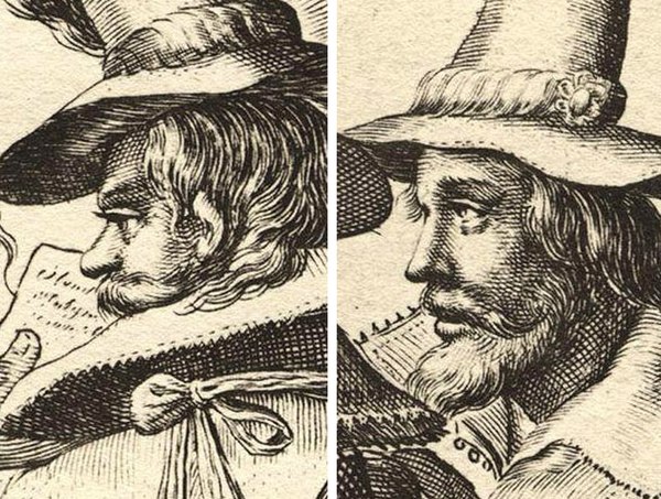 Contemporary engravings of brothers Robert (left) and Thomas Wintour, from larger image by Crispijn van de Passe