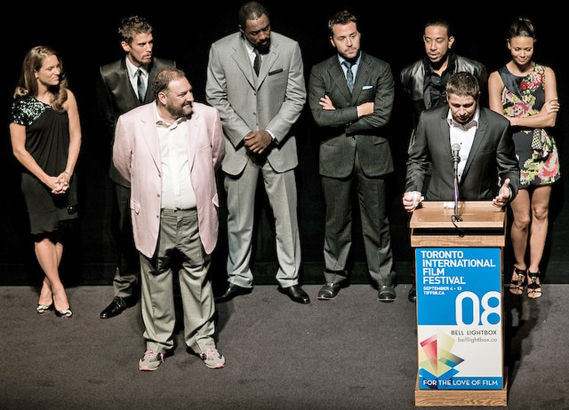 Elba (back row, centre) with the cast of RocknRolla at the 2008 Toronto International Film Festival