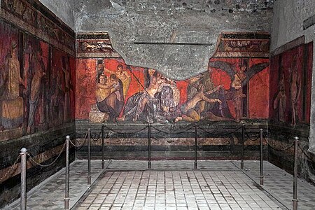 Fresc del segon estil pompeià datat el 60 aC d'una habitació de la Vil·la dels Misteris (Pompeia)
