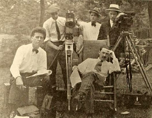 1919 film crew (from left): Thomas Walsh (assistant director), Ned Van Buen (camera operator), Edward James (assistant director), Edward Wynard (camer