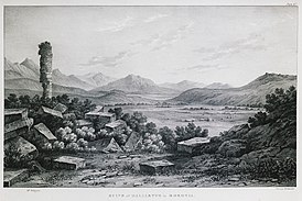 Ruïnes van Galiart in Boeotië.  Gravure uit een boek uit 1834 van Edward Dodwell