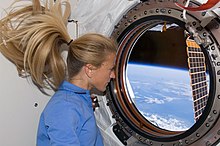 Astronaut Karen Nyberg on flight day 11. STS-124 Karen window.jpg