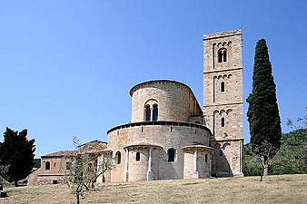 Apsidiolen, abdij Sant'Antimo, Montalcino, Toscane