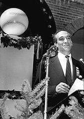 Shirley Povich as master of ceremonies at Cooperstown, 1955 Shirley Povich 1955.JPG