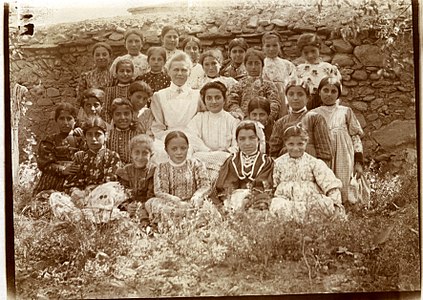 Bodil Biørn teaching at a girl school in Armenia. Most of the children were killed in 1915.