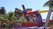 Sol Spin at Knott's Berry Farm holds 36 passengers whilst hurtling round 60 ft high Sol Spin 2.jpg