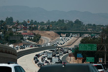 The southernmost part of Stevenson Ranch can be seen to the left of I-5 northbound in a July 2021 photo