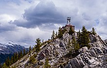 A view from gondola station of the Sulphur Mountain Cosmic Ray station, a National Historic Site of Canada.