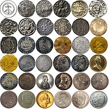 Successive images and symbols of 36 Swedish monarchs on their coins and medals from the 10th to the 20th century Swedish king coins.jpg