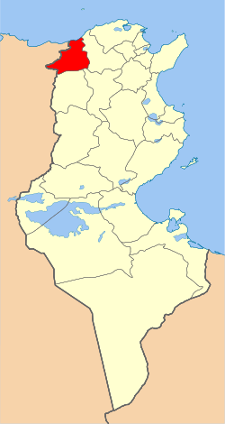 Map of Tunisia with Jendouba highlighted