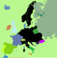 Tasacora: Europe from 1815, random colours. Problems: Ocean is above the Ottoman Empire; some countries have not been labelled properly by the authors of the map and has therefore "Unset" fill values (appear in black)