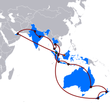 Complete route map Note: the green dot represents both the starting city and the transfer point of the final leg. The Amazing Race Asia 1 map.svg