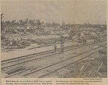 The Birmingham Post-Herald's 1973 photograph of tornado damage in Brent, Alabama.jpg