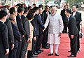 The Prime Minister of the Kingdom of Thailand, General Prayut Chan-o-cha introducing the Prime Minister, Shri Narendra Modi to the Thai delegates, at the ceremonial reception, at Rashtrapati Bhavan, in New Delhi.jpg