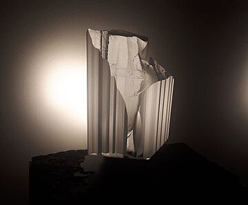 Timo Sarpaneva sculpture. Sarpaneva and the Iittala glassworks explored new techniques in glass art during the 20th century.