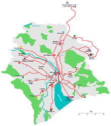 Carte des lignes de trams à Zurich.