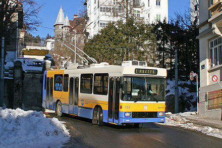 1990-built NAW/Hess trolleybus No. 111 in 2007 Trolleybus 111 TC La-Chaux-de-Fonds.jpg