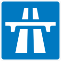 สัญลักษณ์ทางด่วนในสหราชอาณาจักรและหลายประเทศในยุโรป (ซ้าย) และสัญลักษณ์ทางหลวงพิเศษในไทย (ขวา)