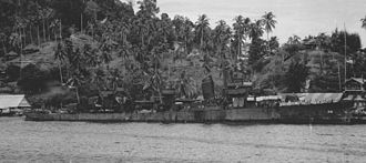 Chevalier at Tulagi, disembarking survivors of Strong, 6 July 1943. USS Chevalier (DD-451) at Tulagi in July 1943.jpg