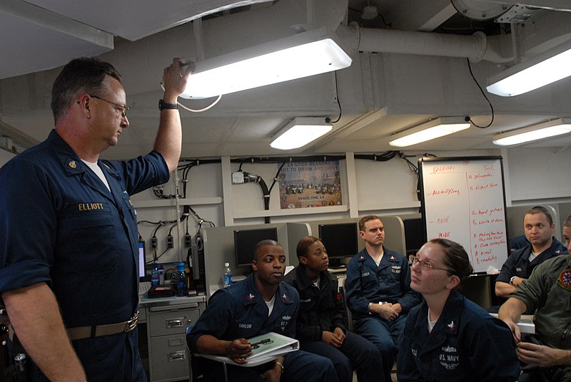 File:US Navy 070206-N-2959L-481 Teaching a work center supervisor leadership class, Senior Chief Storekeeper Todd Elliott speaks to a class of 30 2nd class petty officers aboard USS Ronald Reagan (CVN 76).jpg