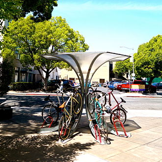 Umbrella Arc bicycle parking system/bike racks/bicycle storage by Bike Arc. Umbrella Arc by Bike Arc in downtown Palo Alto, California..jpg