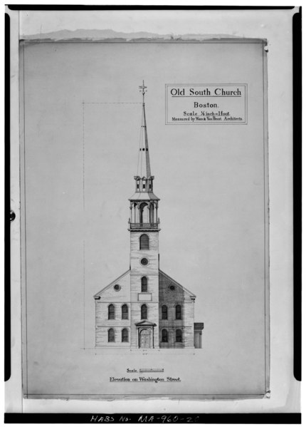 File:WASHINGTON STREET ELEVATION - Old South Meetinghouse, Washington and Milk Streets, Boston, Suffolk County, MA HABS MASS,13-BOST,54-20.tif