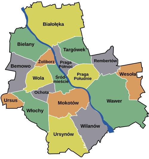 mapa warszawa zoliborz Podział administracyjny Warszawy – Wikipedia, wolna encyklopedia