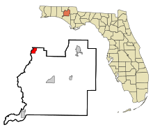 Washington County Floridassa Sisällytetyt ja rekisteröimättömät alueet Caryville Highlighted.svg