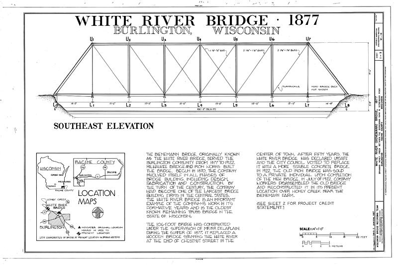 File:White River Bridge, Spanning Honey Creek on Bieneman Road, Burlington, Racine County, WI HAER WIS,51-BURL,4- (sheet 1 of 3).tif