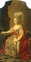 Portrait of Wilhelmina of Prussia, Princess of Orange (1751–1820) 1770. oil on canvas medium QS:P186,Q296955;P186,Q12321255,P518,Q861259 . 207 × 103 cm (81.4 × 40.5 in). Rijswijk, Cultural Heritage Agency of the Netherlands.