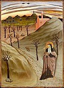 'Saint Anthony Abbot Tempted by a Heap of Gold, ,Tempera on panel painting by the Master of the Osservanza Triptych, ca. 1435, Metropolitan Museum of Art.jpg