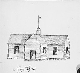Teckning av det första kapellet.