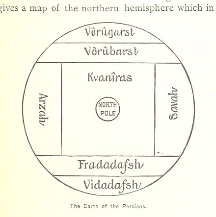 Regions depicted in chap. VIII (11) "On the nature of the lands": the Kvanîras (or Khvanîras), Savah, Arzah, Fradadafsh and Vîdadafsh, and Vôrûbarst and Vôrûgarst regions