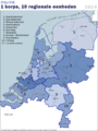 3. Het werkgebied van de politie Oost-Nederland is aangegeven met 2.