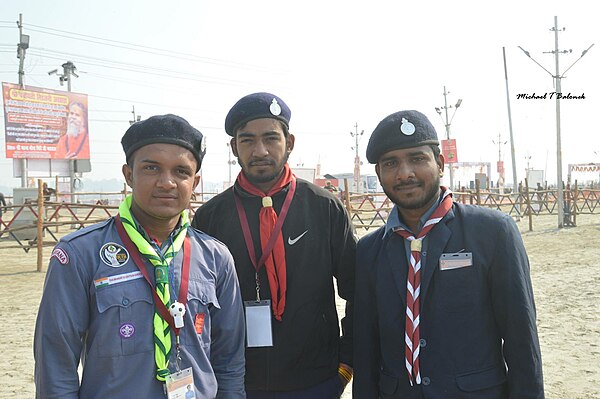 Scouts from India wearing neckerchiefs secured with woggles.