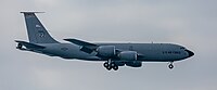 A KC-135R Stratotanker, tail number 63-8888, on final approach at Kadena Air Base in Okinawa, Japan in March 2020. It is assigned to the 909th Air Refueling Squadron at Kadena AB.