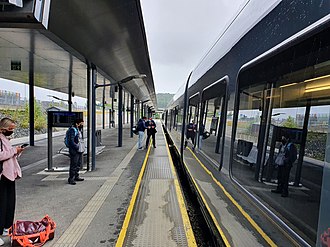 The system became the first airport rail link in the Nordic Countries with the opening of Trondheim Airport Station in 1994 20210831Vaernes hpl.jpg