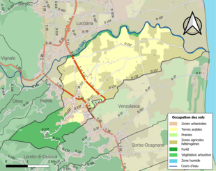 Barevná mapa znázorňující využití půdy.