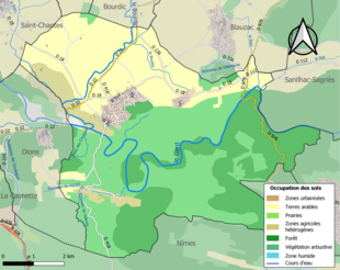 Barevná mapa znázorňující využití půdy.