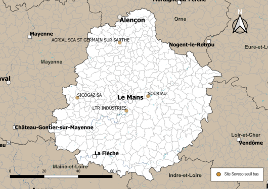 Carte des sites Seveso seuil bas