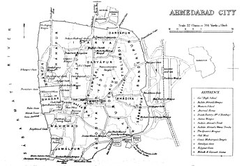 Fortified city of Ahmedabad in 1879 Ahmedabad 1855.jpg