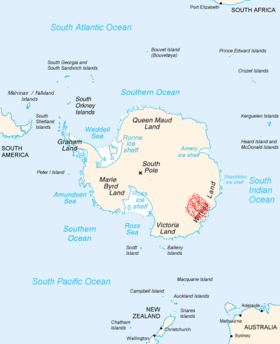 Wilkes Land krater på en karta över Antarktis
