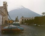 1979 English: Main square, view towards Volcán de Agua Español: Parque Central