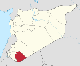 Karta Sirije s istaknutom pokrajinom As-Suwayda