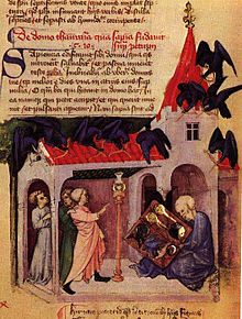 The discovery of the Emerald Tablet in Aurora consurgens (15th century) Aurora-birdsonthechurch.jpg